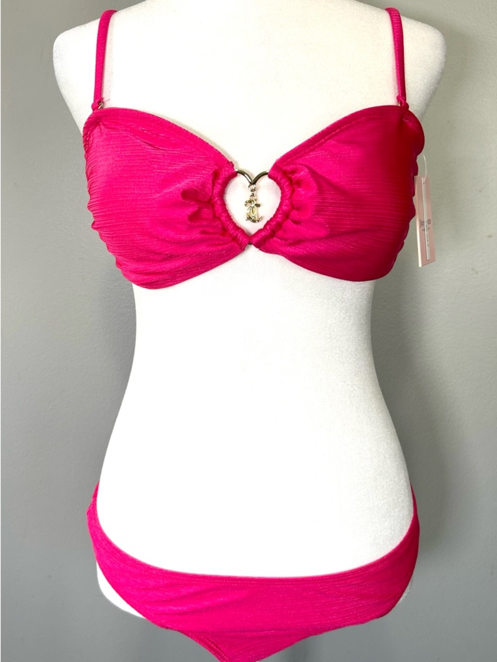 Juicy Couture Hot Pink Bandeau Bikini Swimsuit with Gold Heart Charm